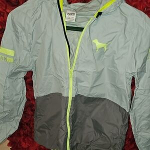 PINK Victoria's Secret Gray and Yellow Neon Windbreaker Jacket Size XS/S LK NEW